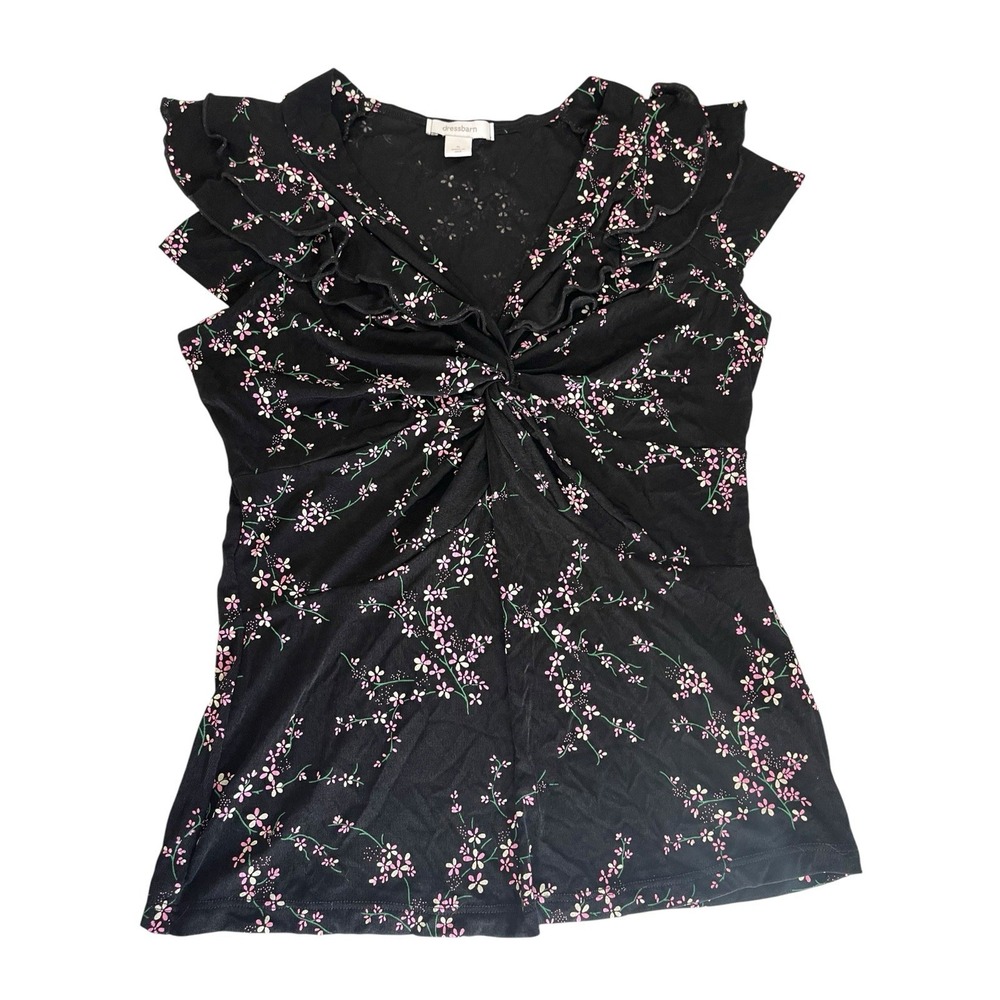 Vintage Y2K DressBarn Babydoll Black Floral Top Sz S Fairycore Dark Coquette - Picture 8 of 10